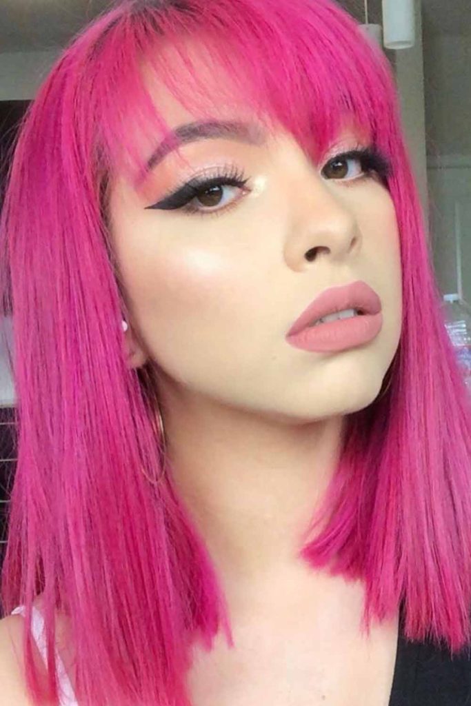 Hot Pink Hair With Long Bangs 