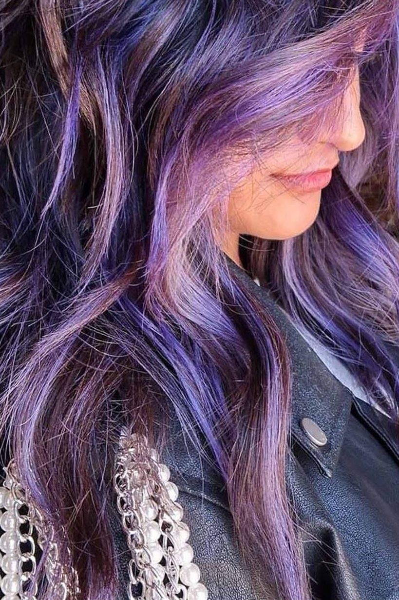 Multi-Colored purple Highlights on Long hair