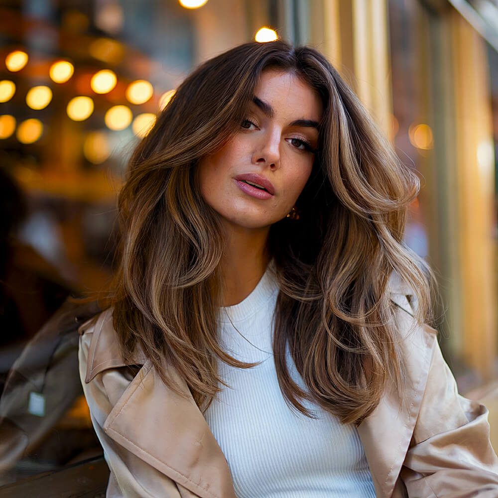 Long, voluminous layers with soft, tousled waves for a glamorous, full-bodied hairstyle