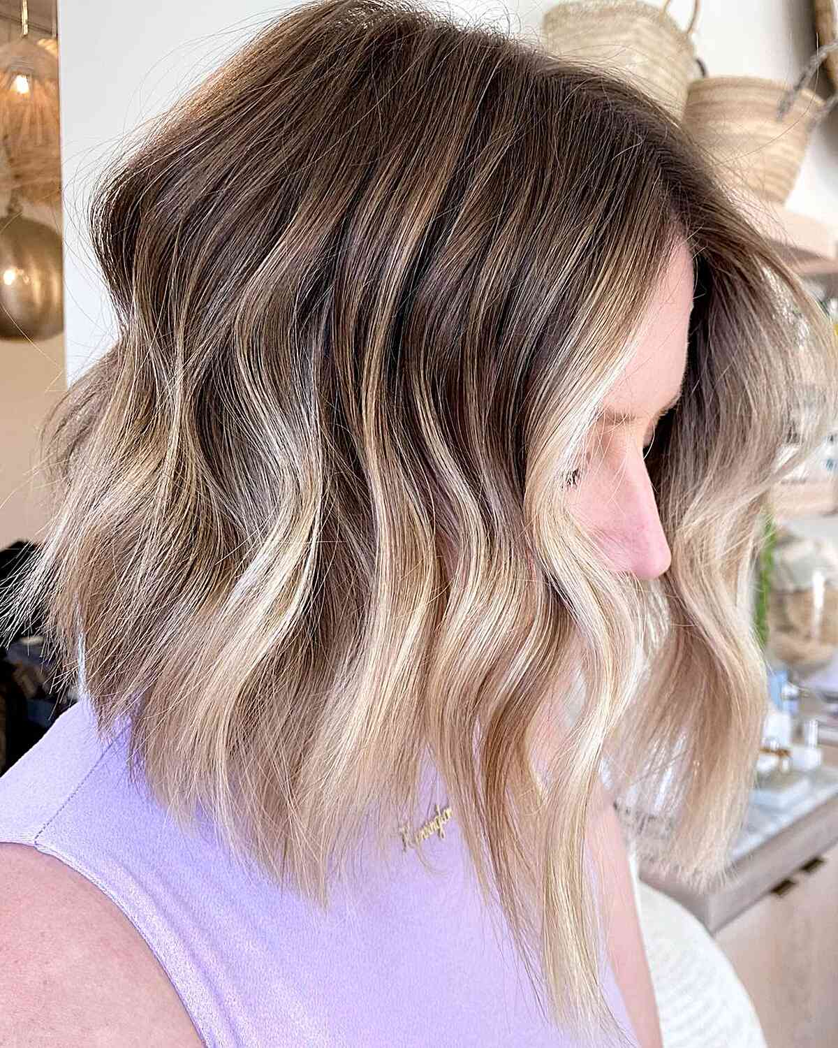 Wavy Long Bob with Bronde Balayage for Graduating Young Ladies
