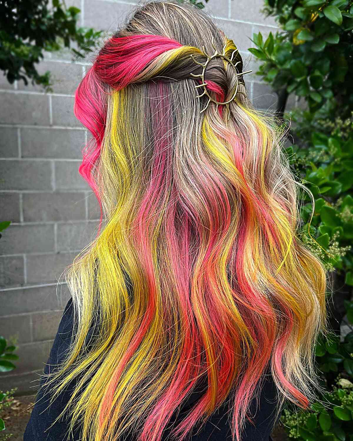 Strawberry Lemonade Hair Color with Half-Up Style for Rave Parties